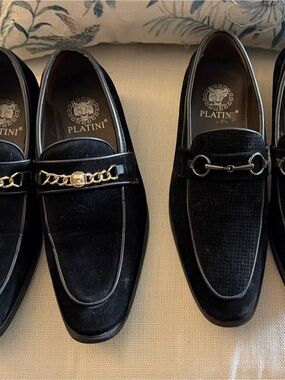Platini Men’s Black Velvet Slip-On Loafers with Decorative Metal Bit